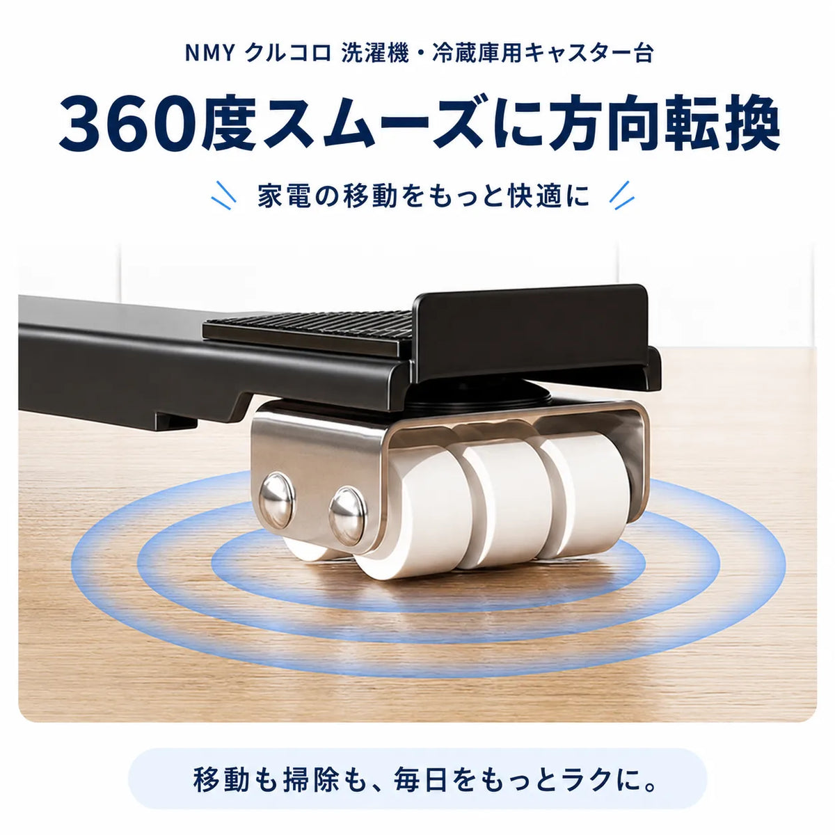 360度向きを変えられる車輪のアップ