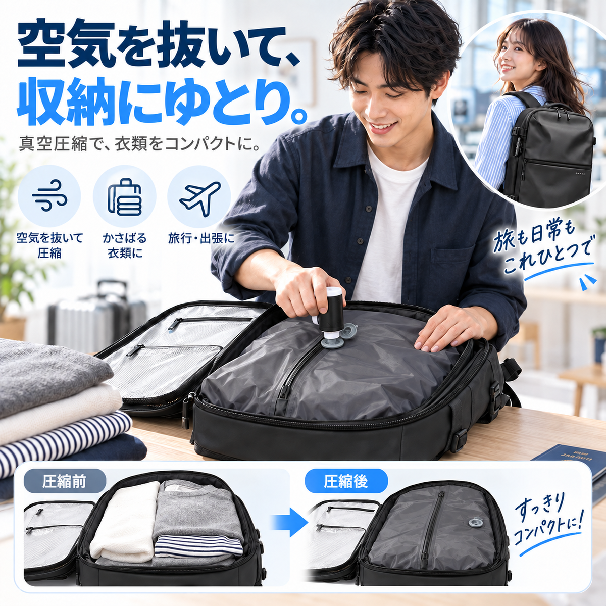NMY ギュッタビ 圧縮トラベルリュック