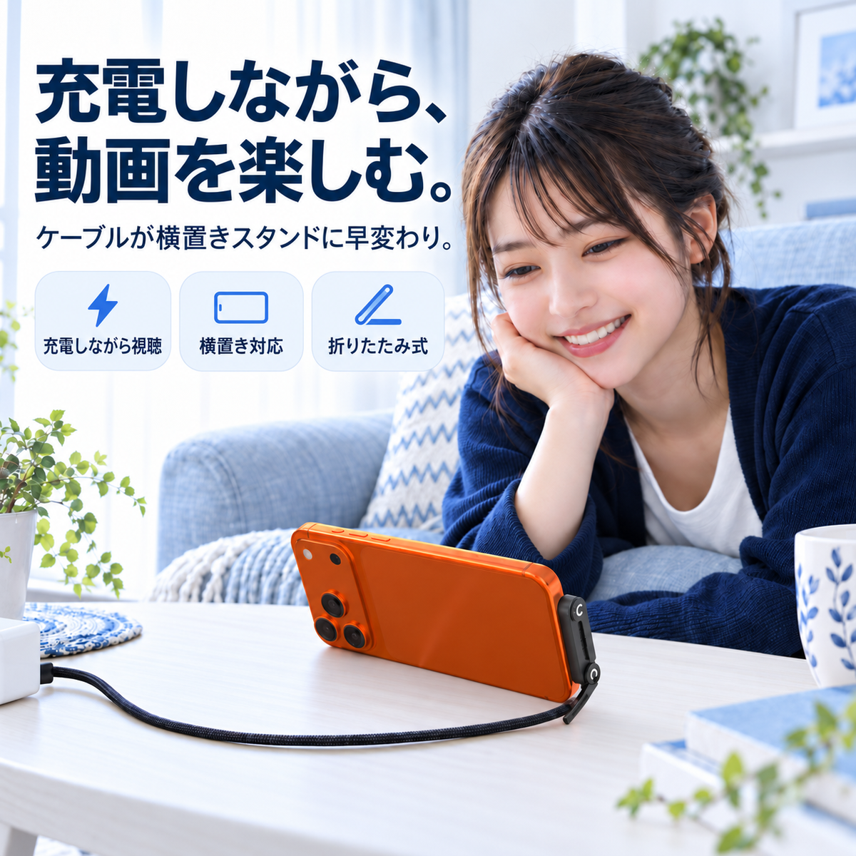 NMY タテルン 折りたたみスタンド付き充電ケーブル