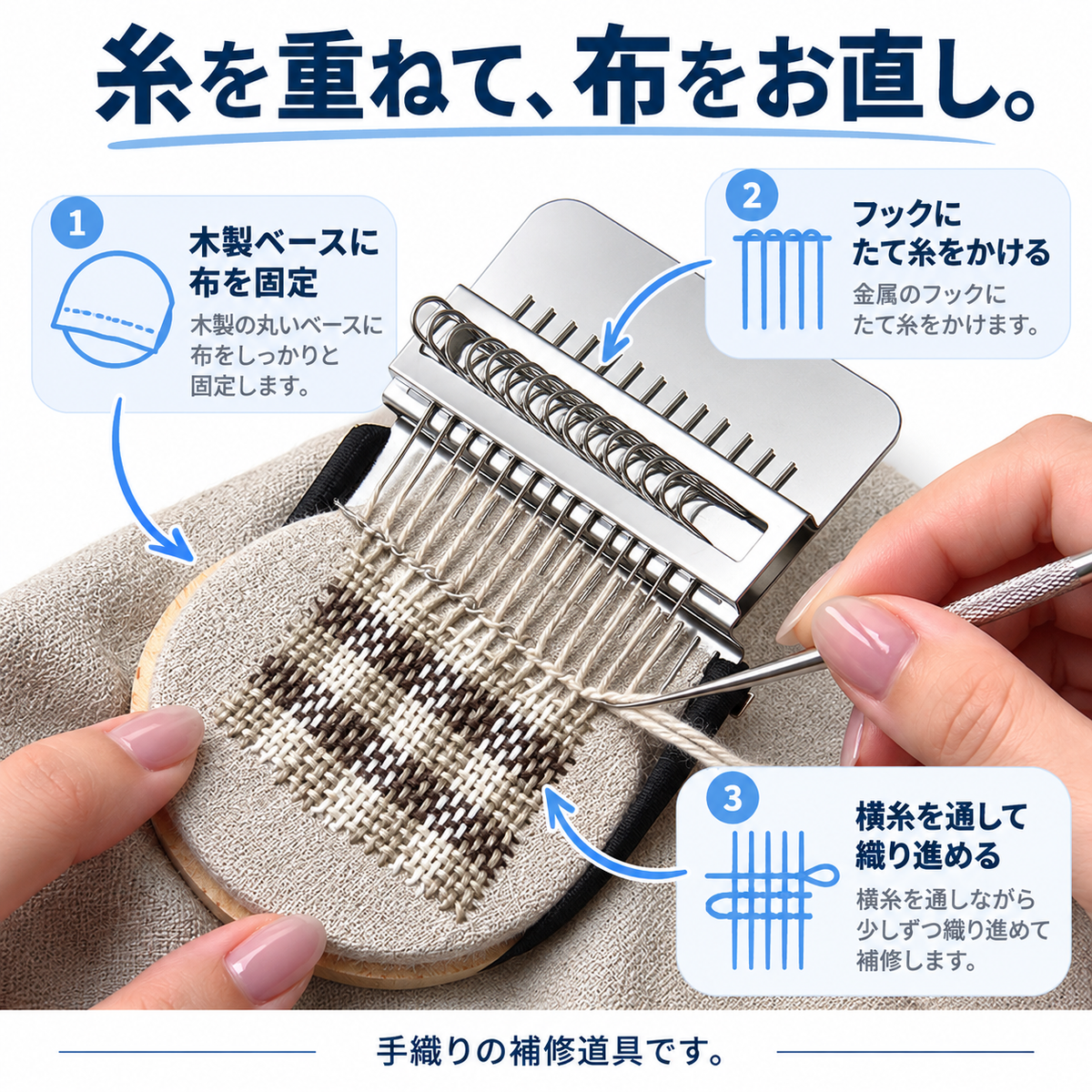 NMY パタオリ 服の穴を織って直すミニ織り機